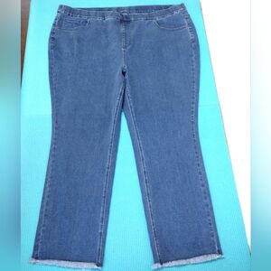 Isaac Mizrahi Live! Women's Frayed  Hem Pull On Stretch Jeans Ankle 24WP